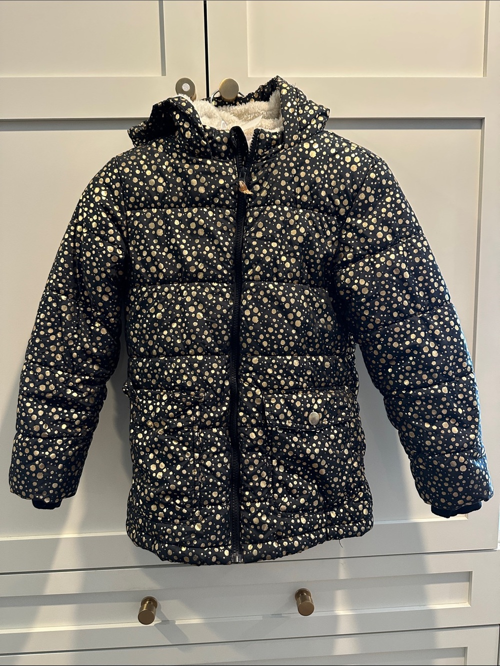 Cat & Jack Black Puffer Jacket with White Dot Print